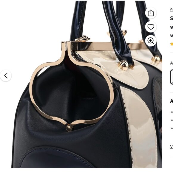 Polka Dot Patent Frame Satchel Blue & White Retro - Picture 3 of 11